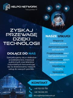 🚀 Z HelpoNetwork zyskujesz więcej niż tylko IT!

Bo dobra technologia to nie tylko sprzęt i serwery – to spokój, bezpieczeństwo i rozwój Twojej firmy.

Dzięki nam:
⚡ Twój biznes działa płynnie – bez przestojów i stresu
🧠 Oszczędzasz czas, bo techniczne sprawy ogarniamy za Ciebie
🔒 Twoje dane są bezpieczne jak nigdy wcześniej
📈 Możesz skupić się na rozwoju, a nie na awariach
🤝 Masz partnera, który zawsze odbierze telefon (tak, nawet w weekend 😅)

Technologia może być Twoim sprzymierzeńcem — wystarczy mieć odpowiedni zespół po swojej stronie. 💙

👉 Sprawdź, jak możemy pomóc:
📧 biuro@helponetwork.pl
📞 +48 725 532 755
🌐 helponetwork.pl

#HelpoNetwork #ITdlaBiznesu #RozwójFirmy #BezpieczeństwoIT #NowoczesneRozwiązania #PartnerIT #WsparcieTechniczne #BiznesOnline #Automatyzacja #efektywność